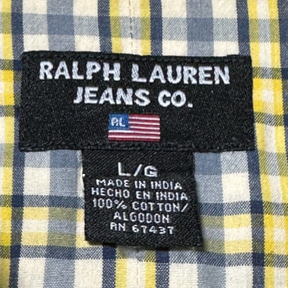 VTG Ralph Lauren Jeans Co Shirt - Size Large - Button Down Plaid Short Sleeve - Picture 4 of 9